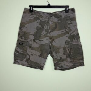 Wrangler camo men’s cargo shorts 36 waist relaxed fit hunting Velcro pockets y2k
